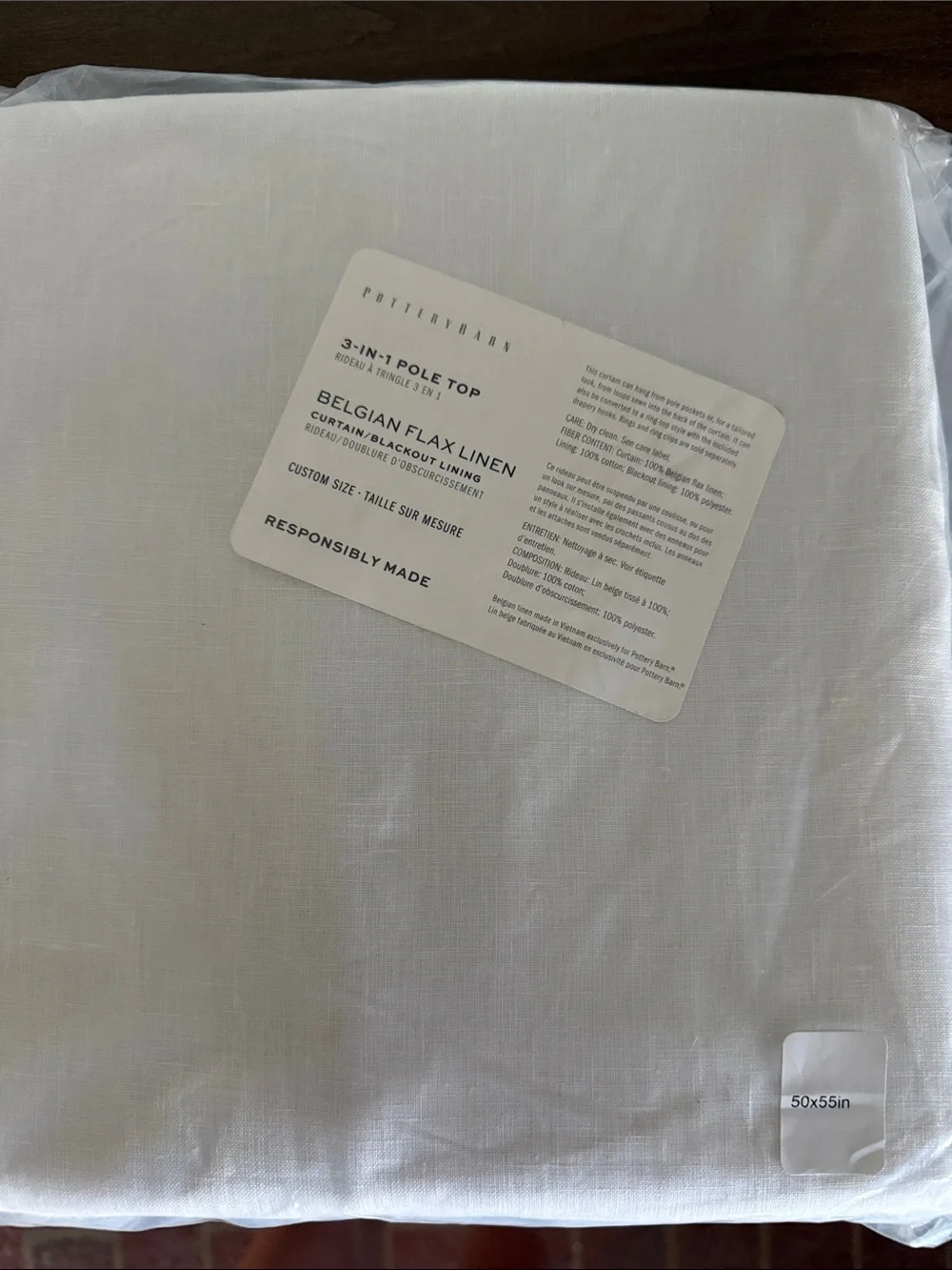 Pottery Barn Belgian Flax Linen Pole Top Curtain - White- Blackout- 2 panels -